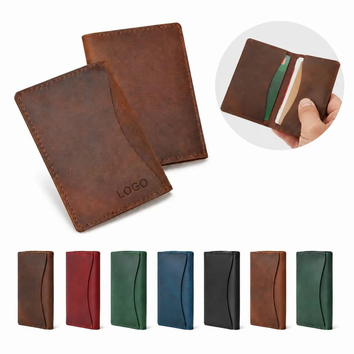 Minimalist Cowhide Leather Card Holder with Multiple Slots