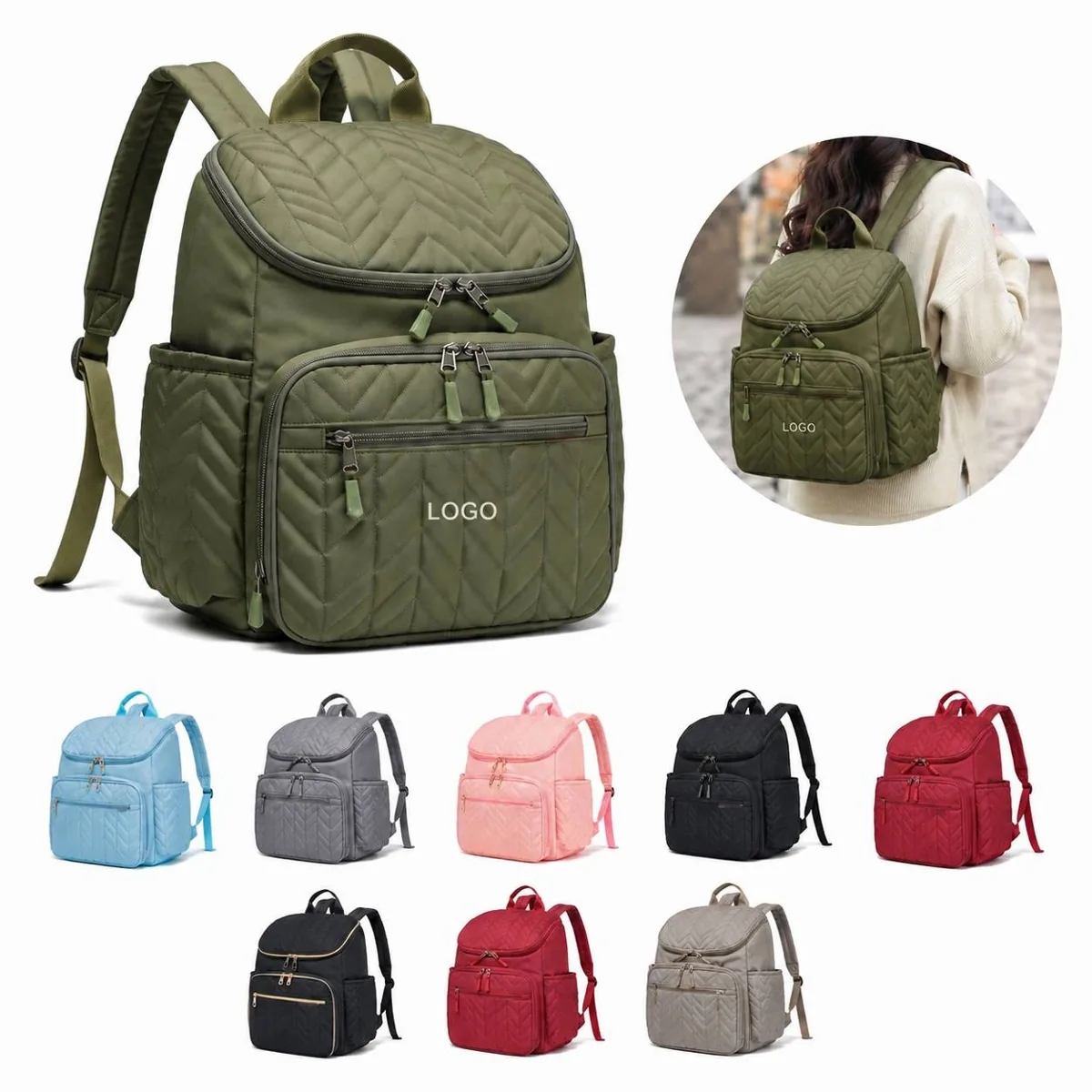 Quilted Diaper Backpack with Water-Resistant