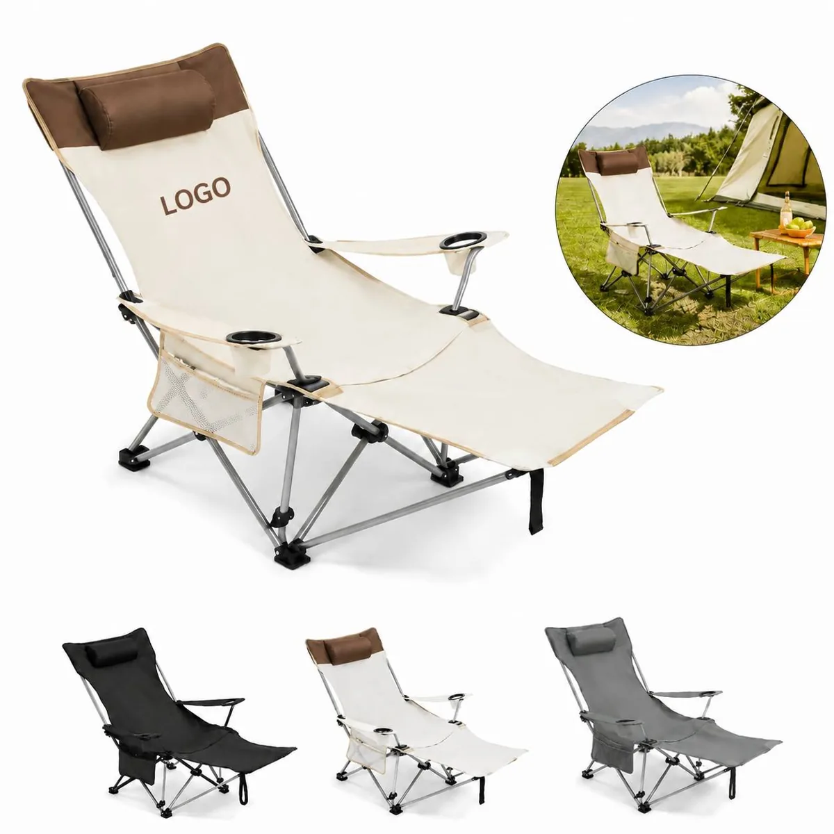 Folding Recliner Chair with Cup Holder and Side Pocket
