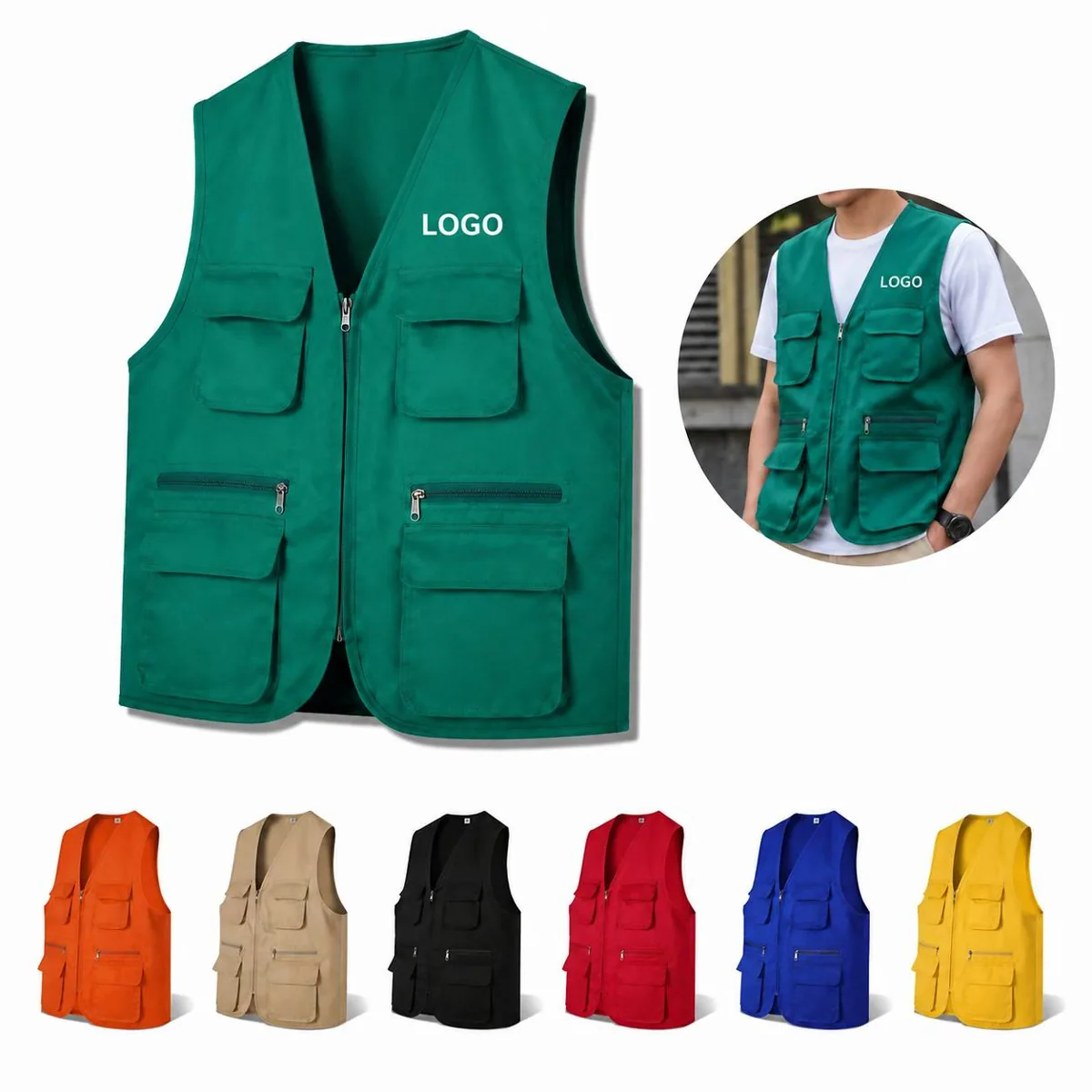 Multi-Pocket Work Vest with Zippered Storage for Tools
