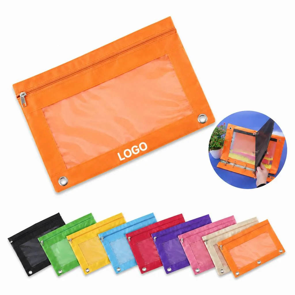 Clear 3-Ring Pencil Pouch with Zipper for Binder Storage