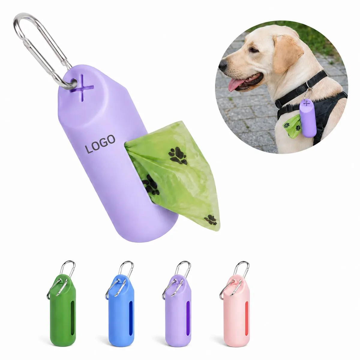 Silicone Pet Waste Bag Dispenser with Clip for Leash