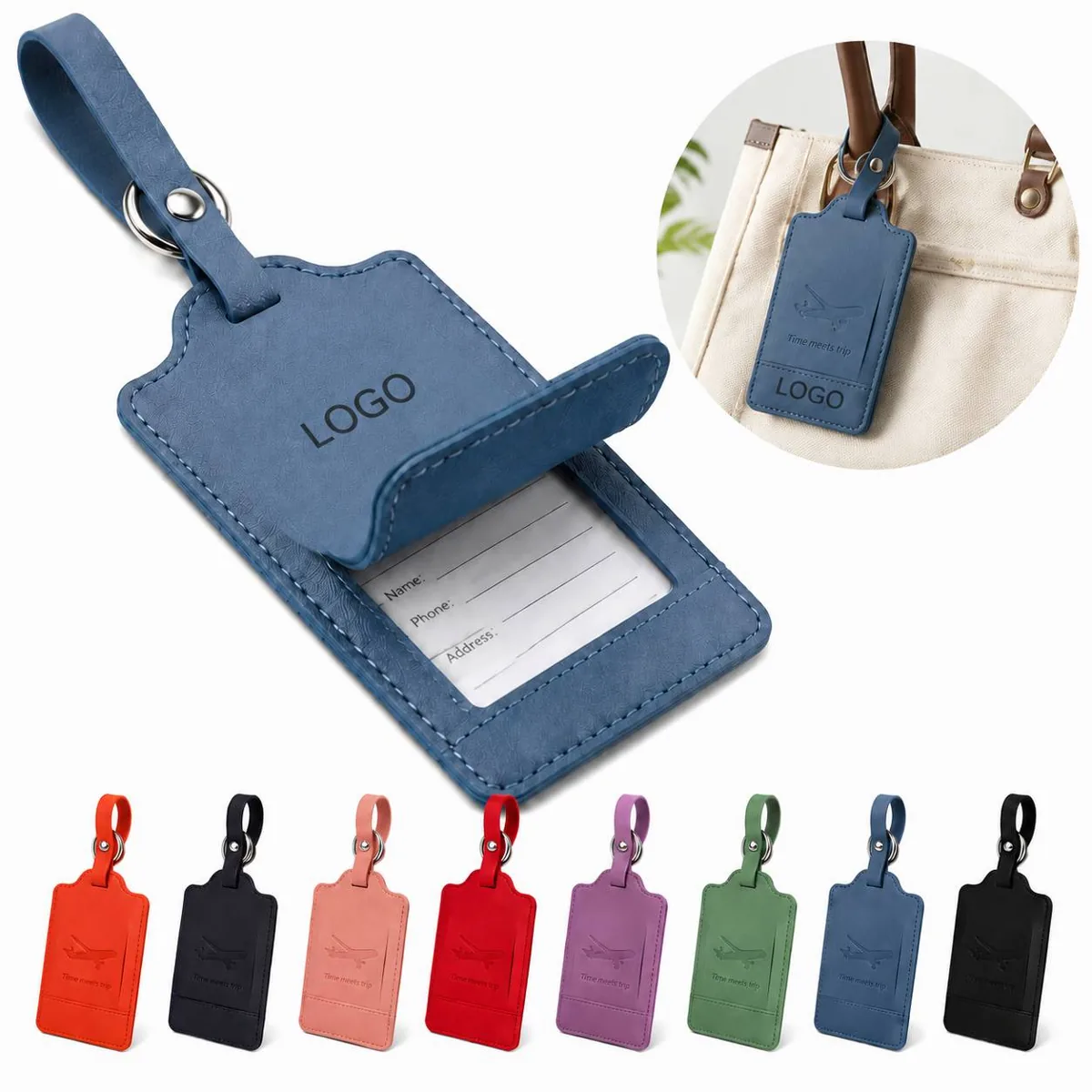 PU Leather Luggage Tag with Privacy Flap for Travel