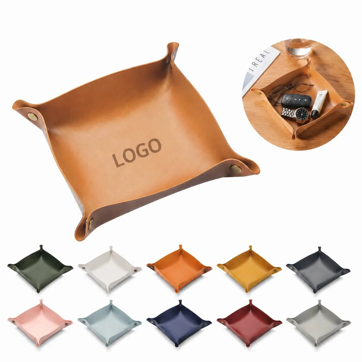 Genuine Leather Desk Organizer Tray for Office Supplies and More