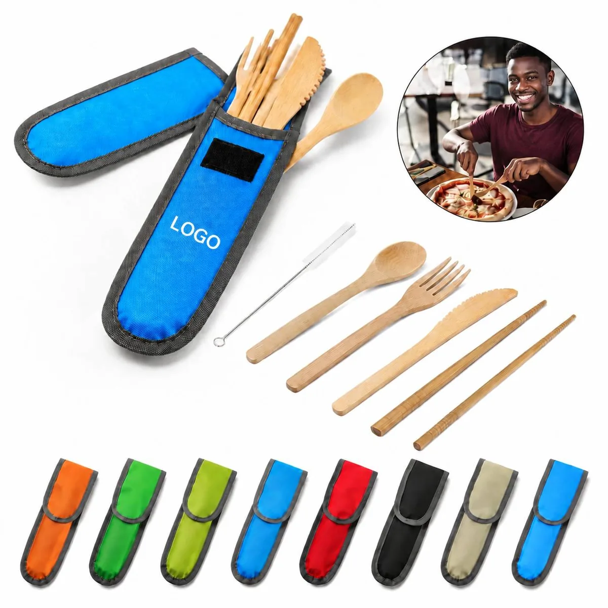 Eco-Friendly Organic Bamboo Cutlery Set with Travel Case