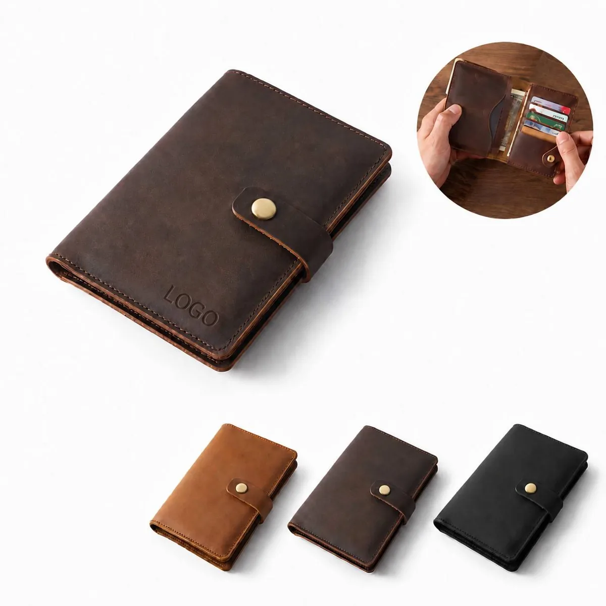Genuine Cowhide Leather Passport Cover with Card Slots