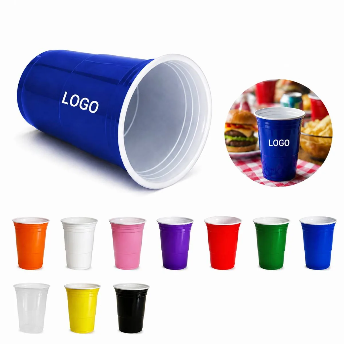 16 oz Reusable Plastic Party Cup, BPA-Free Lightweight