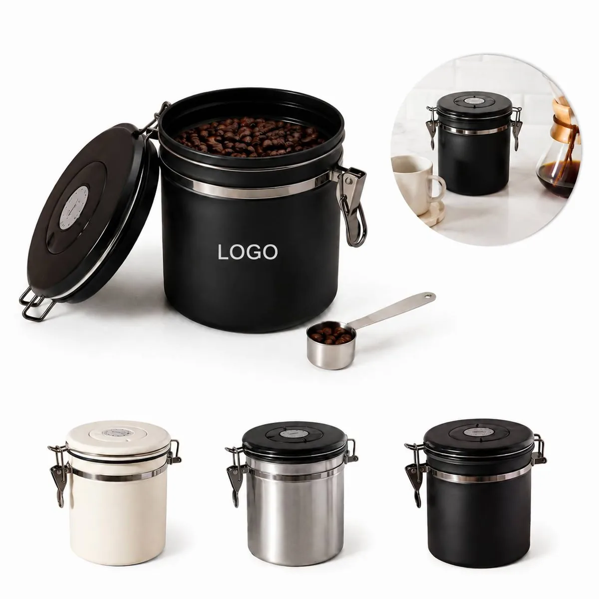 Airtight Coffee Canister with Date Dial and Scoop