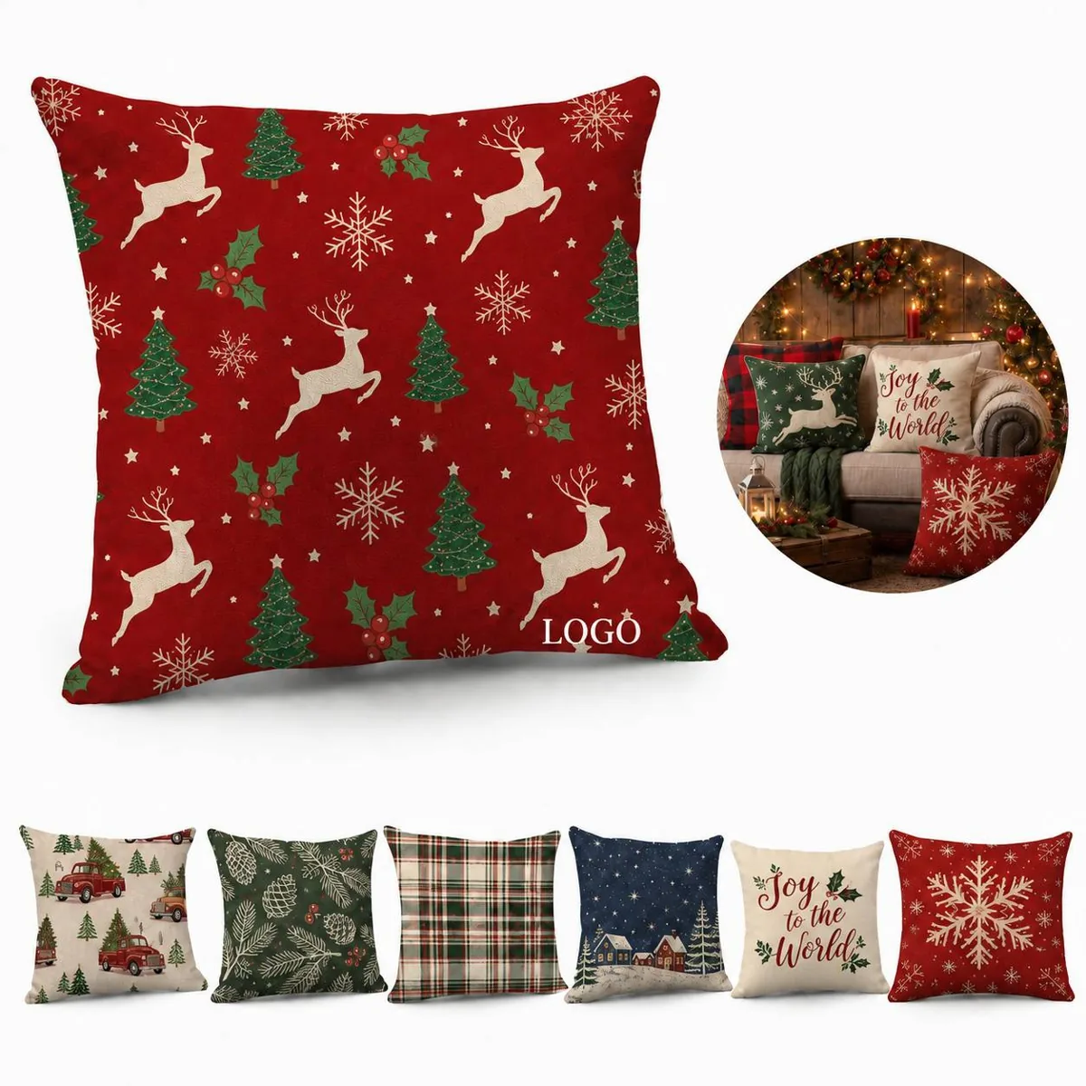 Christmas Printed Throw Pillow 18x18 with Removable Cover
