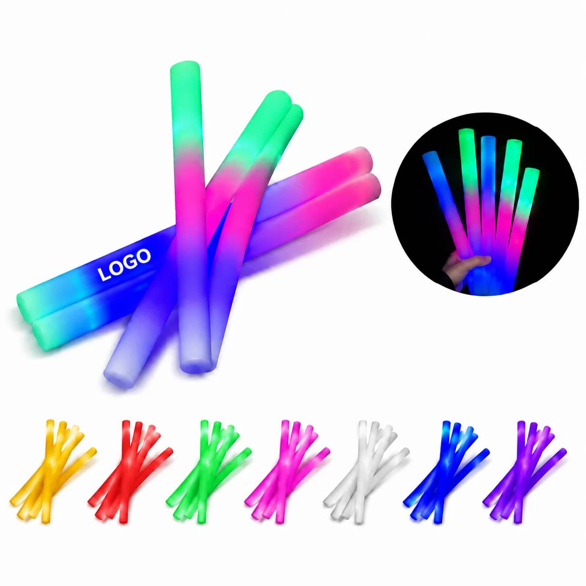 LED Foam Glow Stick Baton with Multicolor Flashing Lights