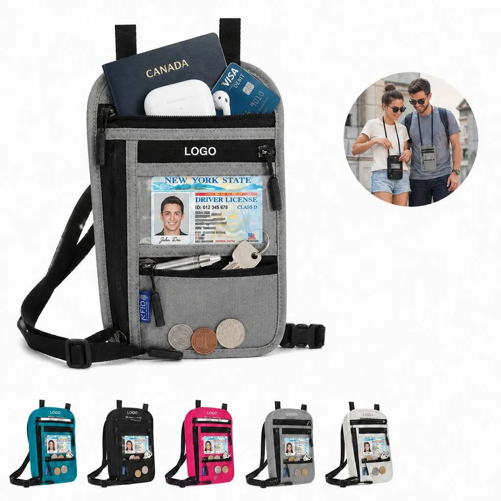 RFID Travel Neck Wallet Passport Holder with Zipper