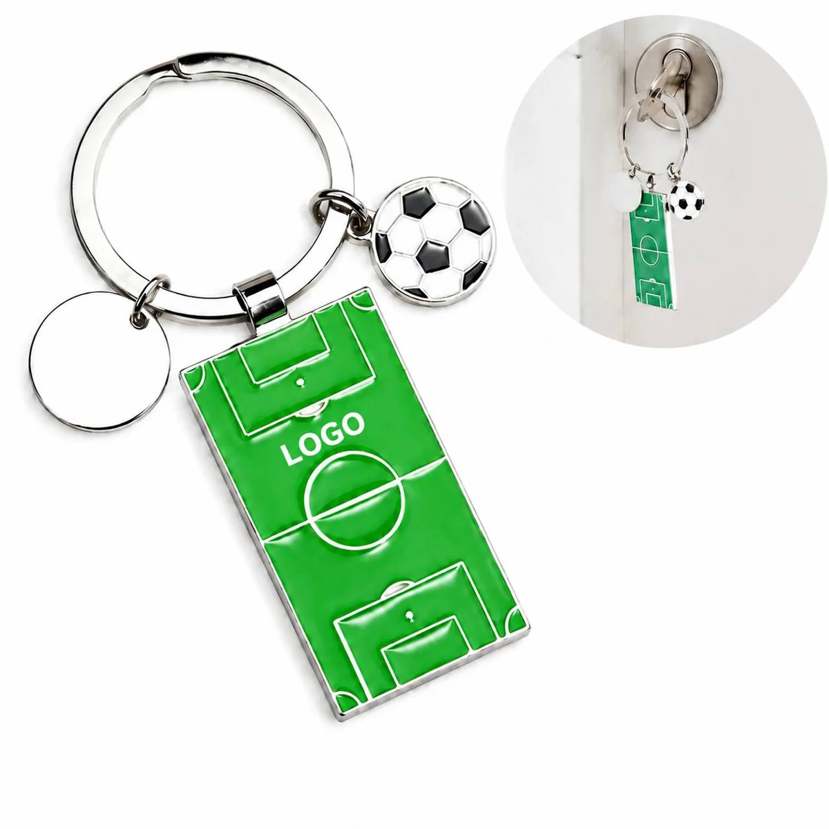Green Field Soccer Club Keychain Durable Metal Emblem