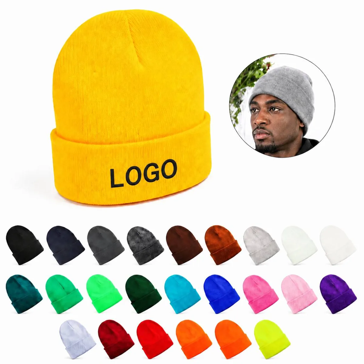 Unisex Warm Knitted Cap Double-Layer Winter Beanie