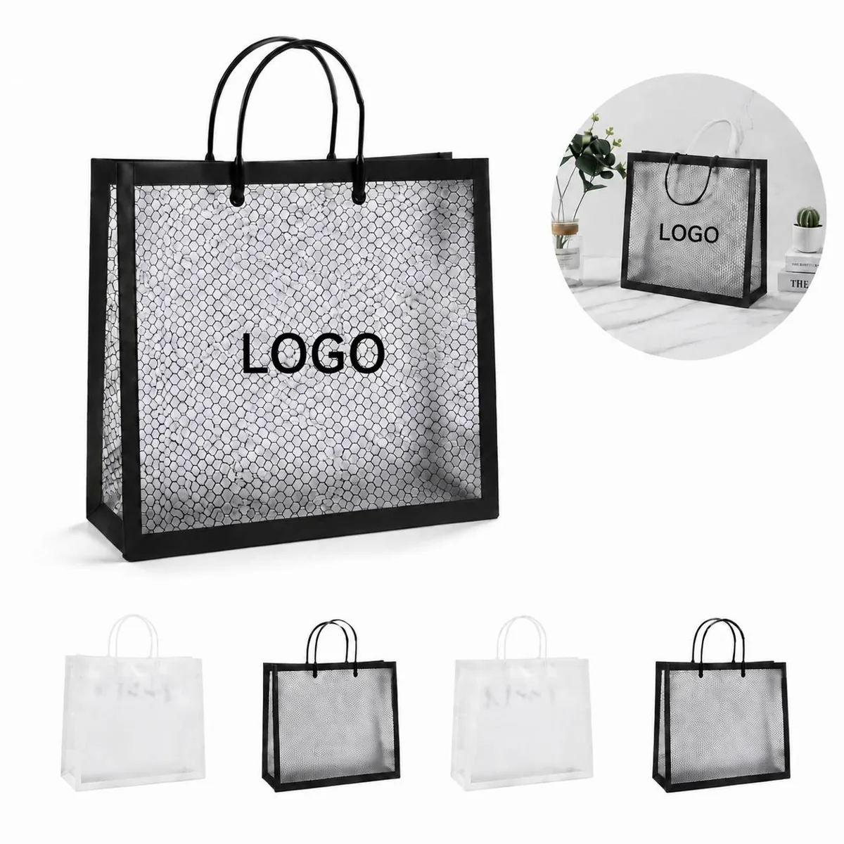 Mesh Transparent Tote Bag with Snap Closure for Everyday Use