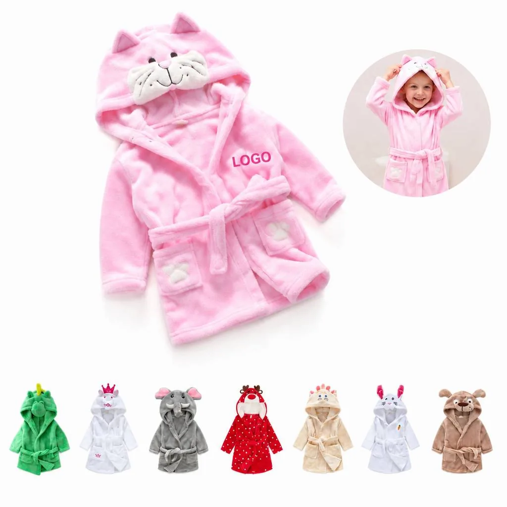 Coral Fleece Baby Robe with Animal Face Hood