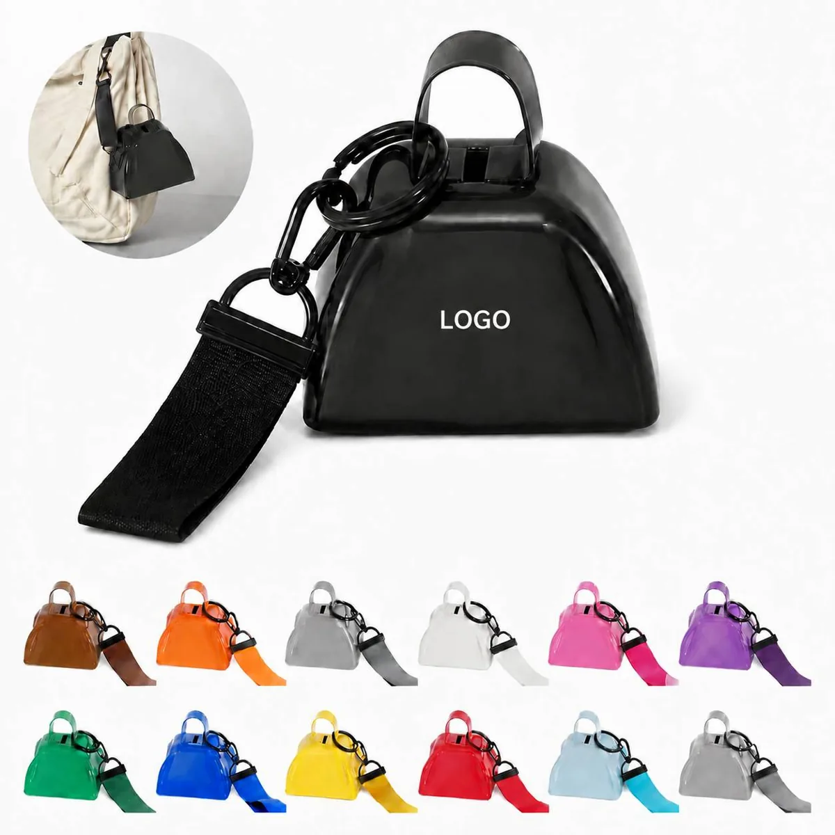 Durable Metal Cowbell Keychain with Wrist Strap
