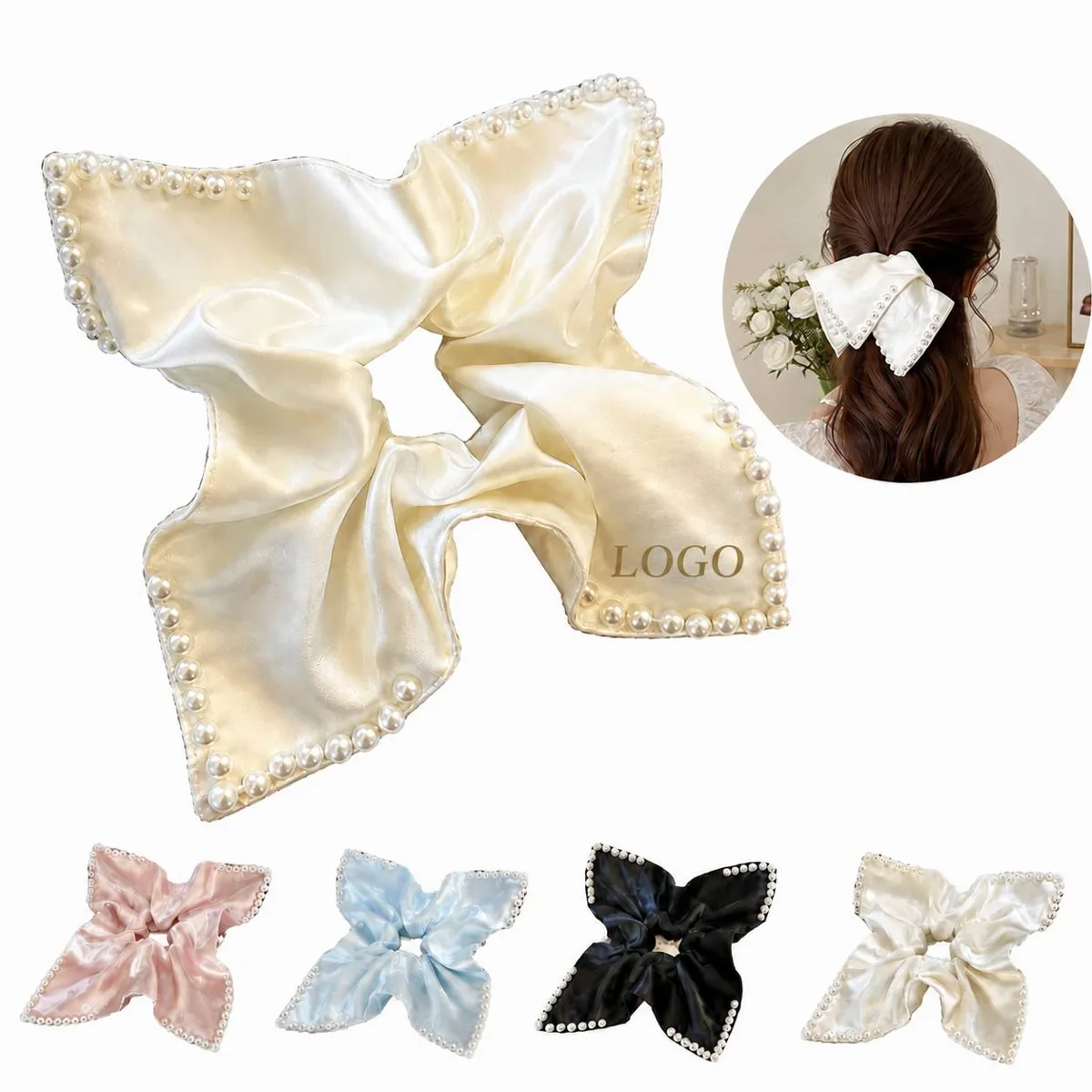 Satin Silk Pearl Hairband Headpiece for Women