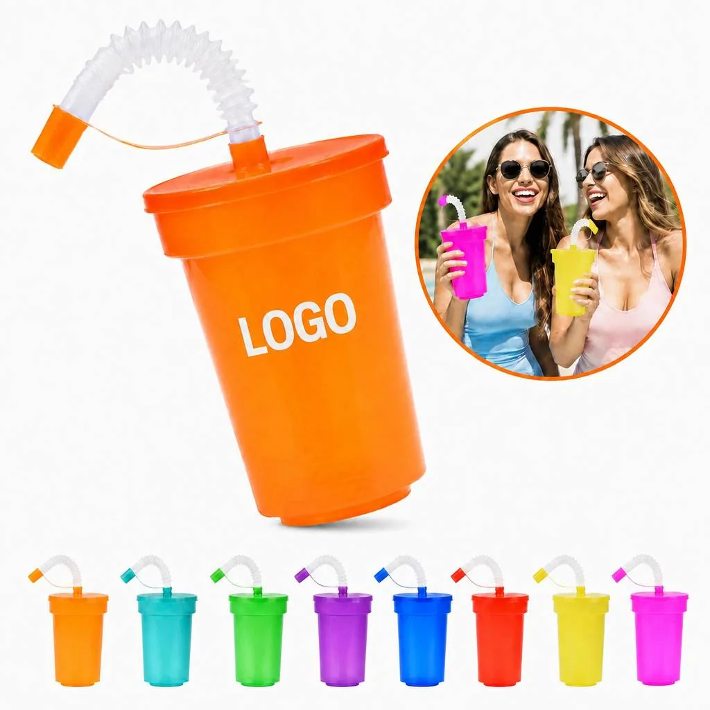 12 oz Neon Straw Cup with Lid, Reusable & Spill-Resistant