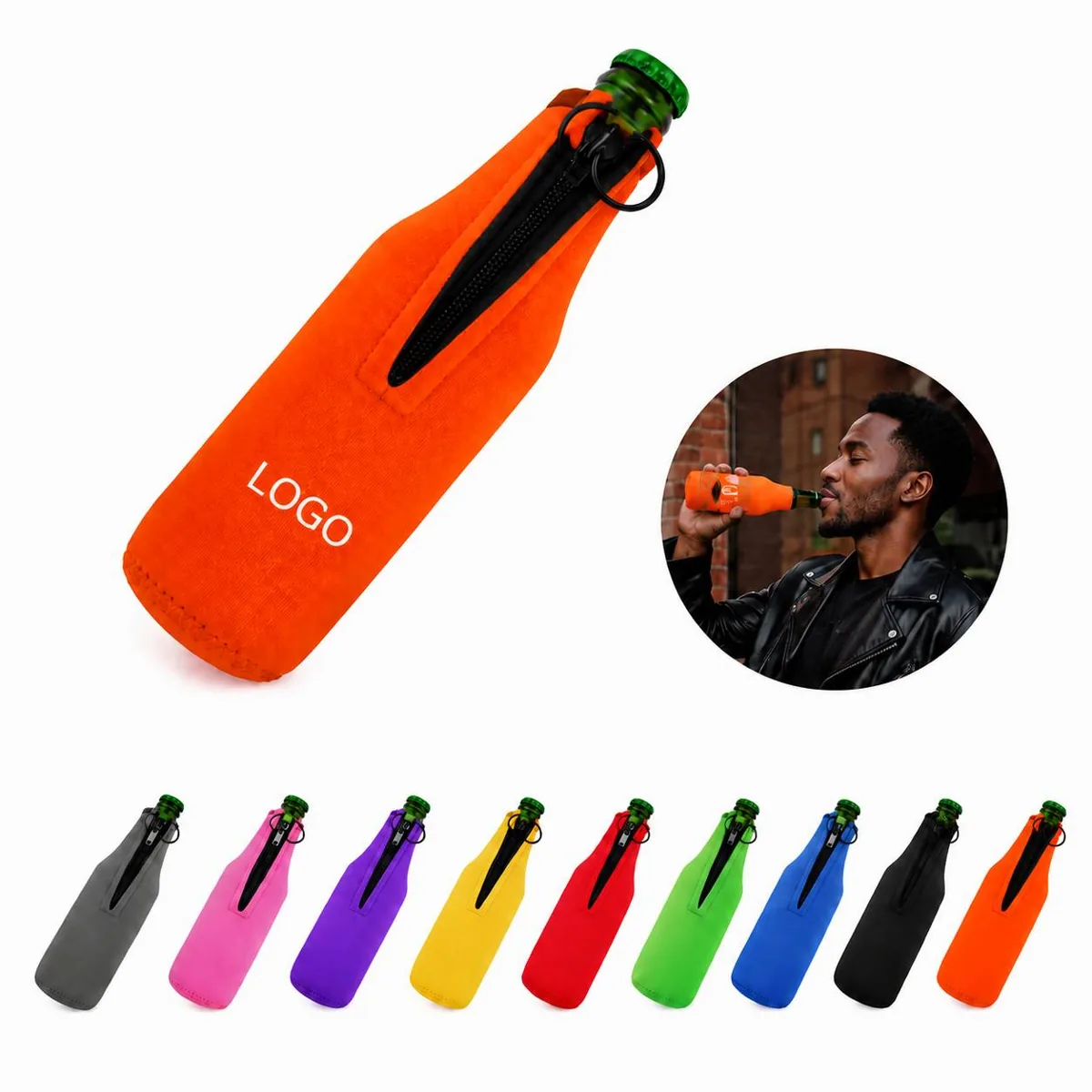 Custom 12 oz Chloroprene Rubber Zip-Up Bottle Sleeve