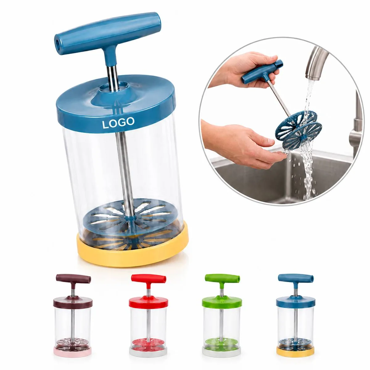 ABS Stainless Steel Manual Milk Frother with Transparent Cup