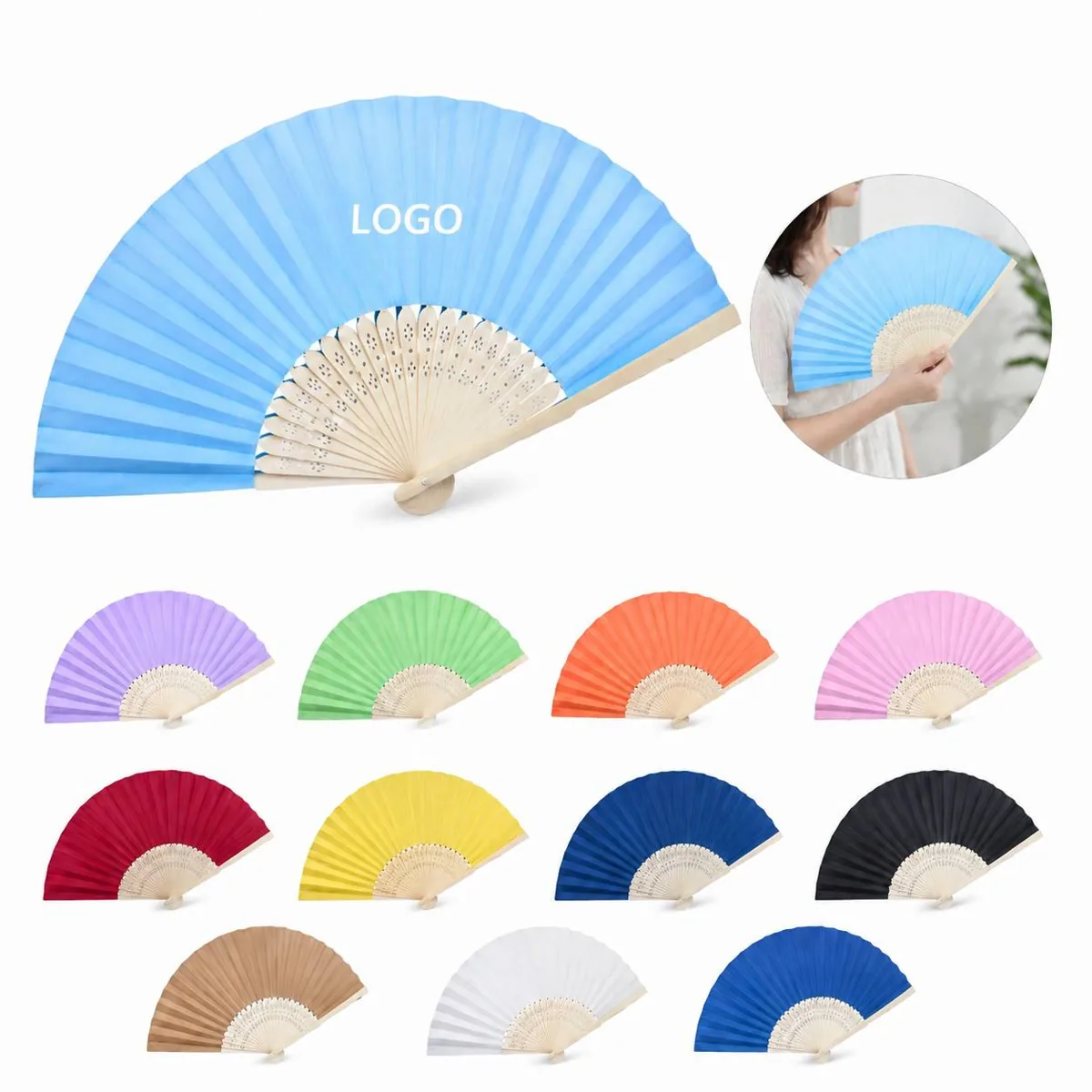 Folding Bamboo Cloth Hand Fan, Portable Cooling Tool