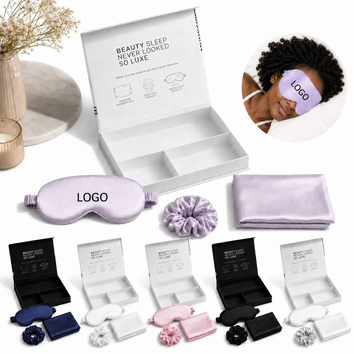 3-Piece Silk Sleep Mask Set, Light-Blocking for Travel &