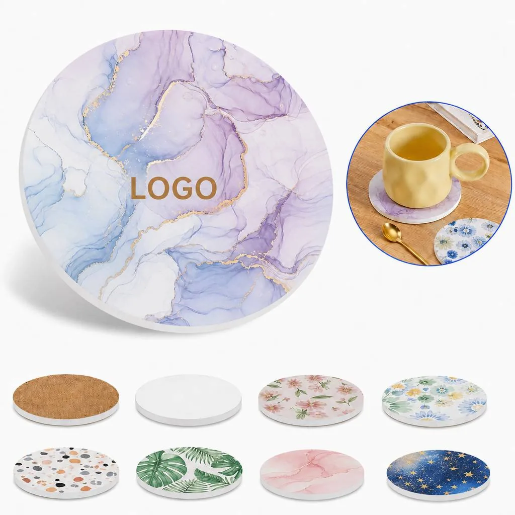 Ceramic Coaster with Non-Slip Cork Base for Heat & Scratch