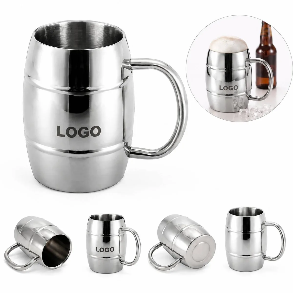 Double Wall Stainless Steel Insulated Beer Mug 15oz