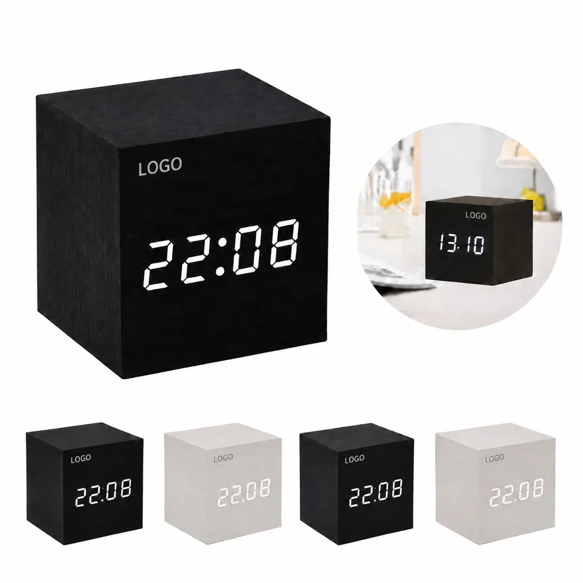Wooden Digital Alarm Clock with Snooze and USB Power