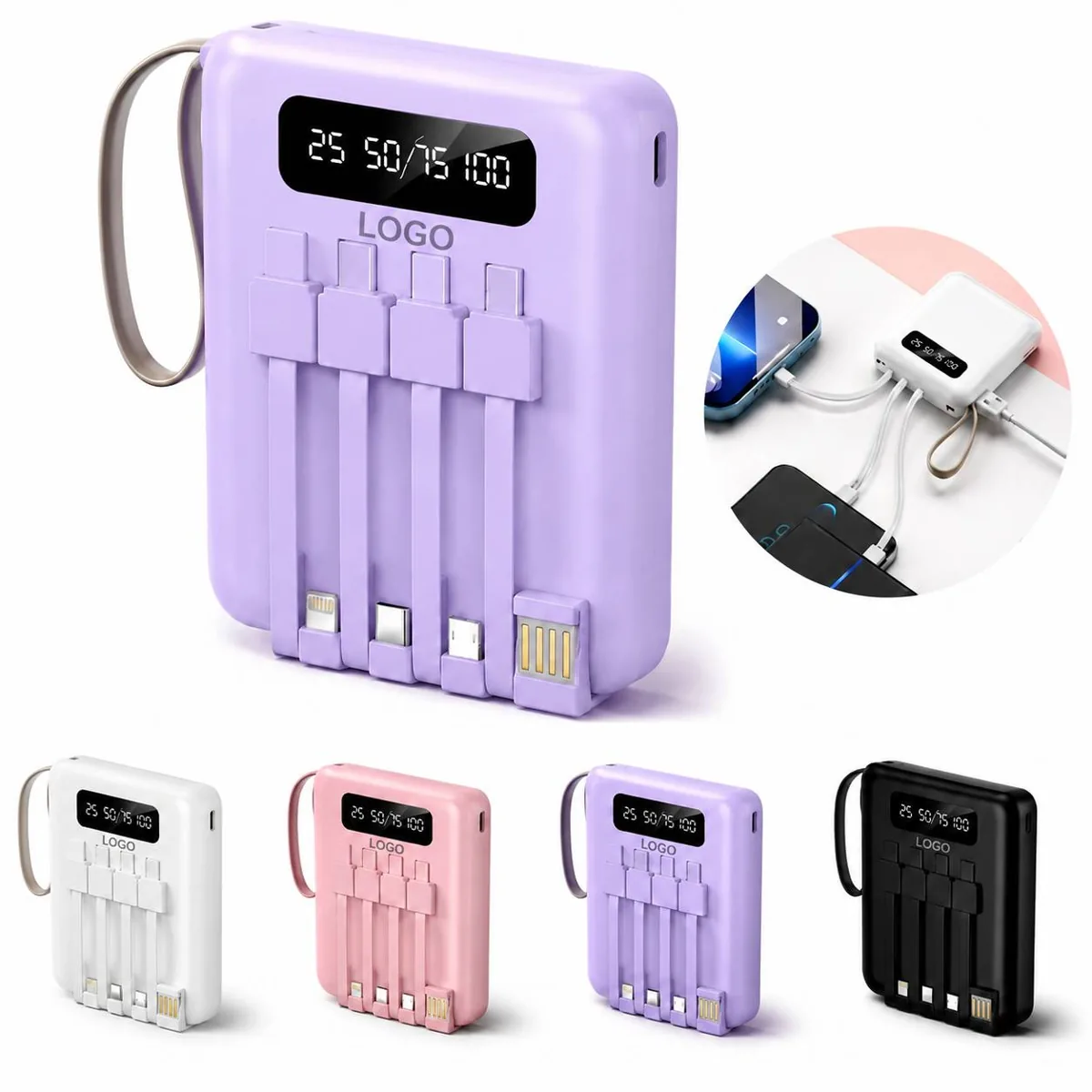 5000mAh Detachable Cable Power Bank with 4 Built-in Cords