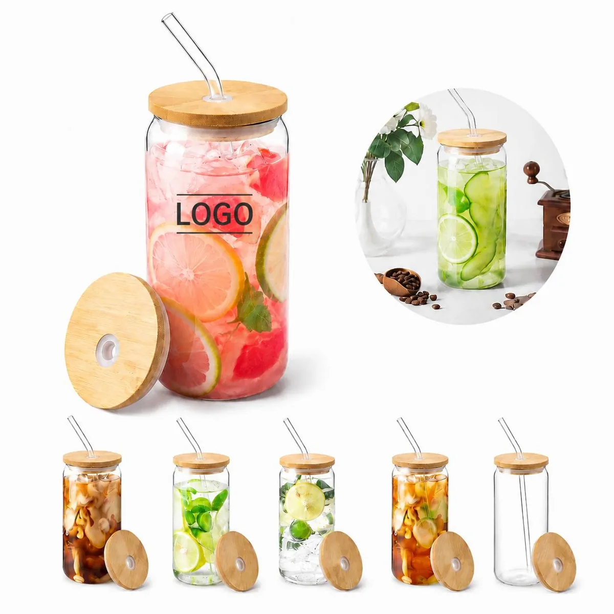 16 oz Glass Tumbler with Lid and Reusable Straw