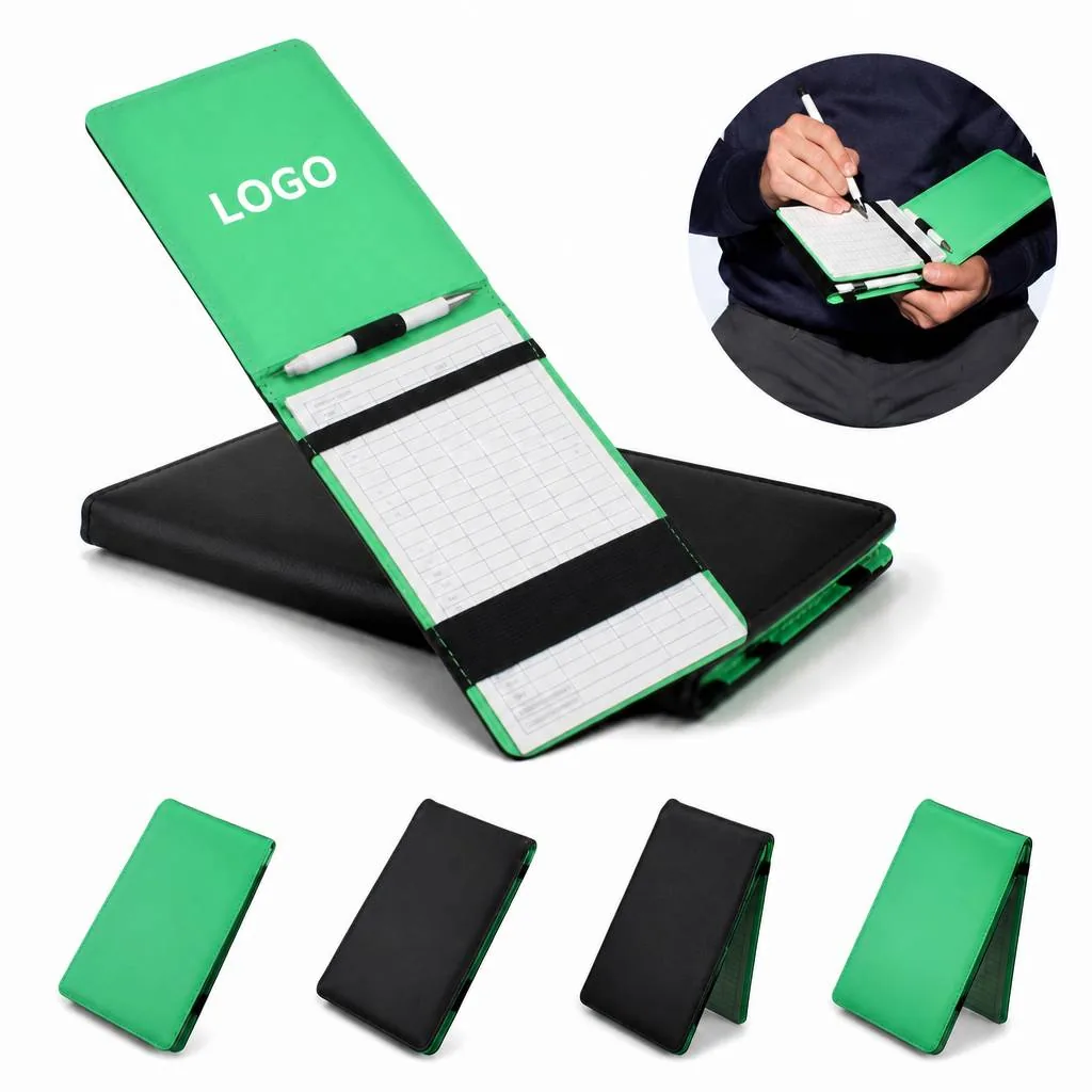 PU Leather Golf Scorecard Holder with Pre-Printed Pages