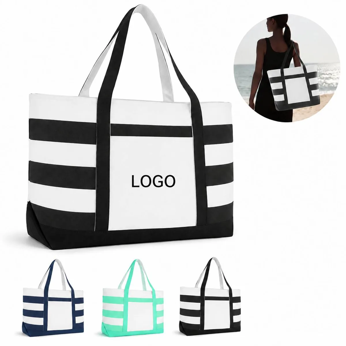 Striped Canvas Boat Tote Bag for Everyday Essentials