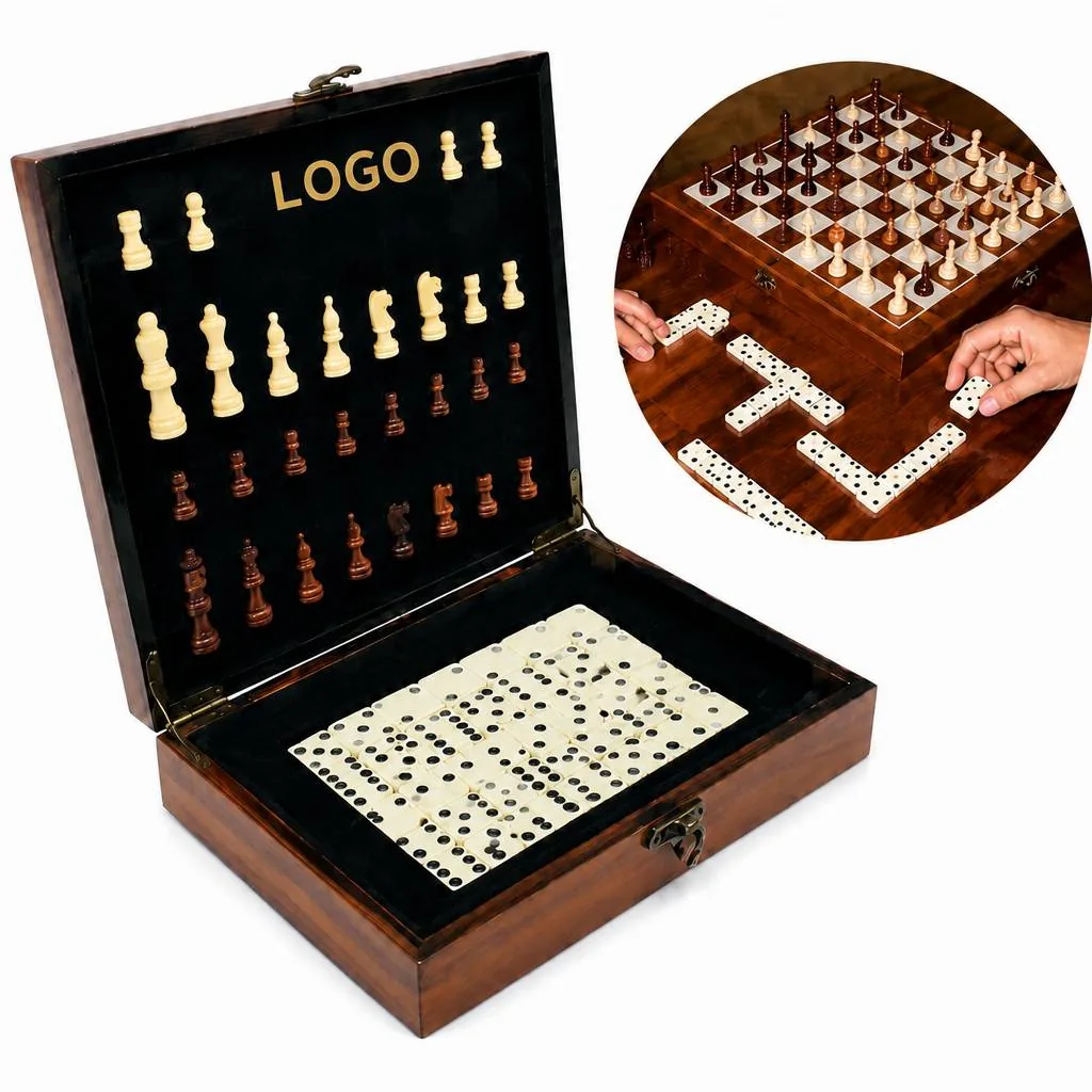Wooden Multifunctional Game Set with Chess, Checkers &