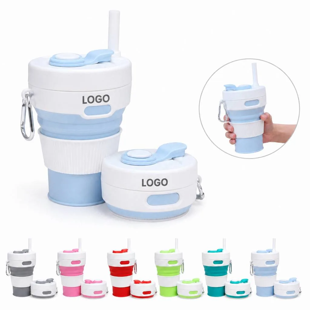 15 oz Foldable Silicone Travel Coffee Cup with Lid
