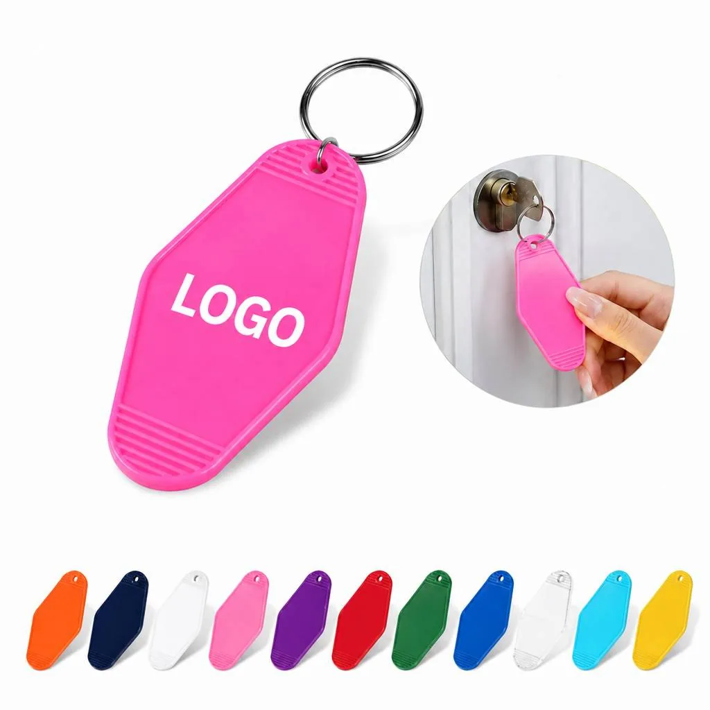 Vintage Hotel Keychain Tags with Key Ring, Retro Metal &