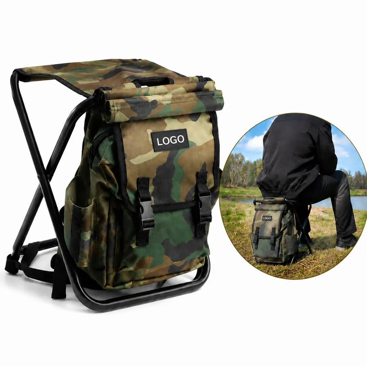 Ultralight Folding Camp Chair with Camo Carry Bag