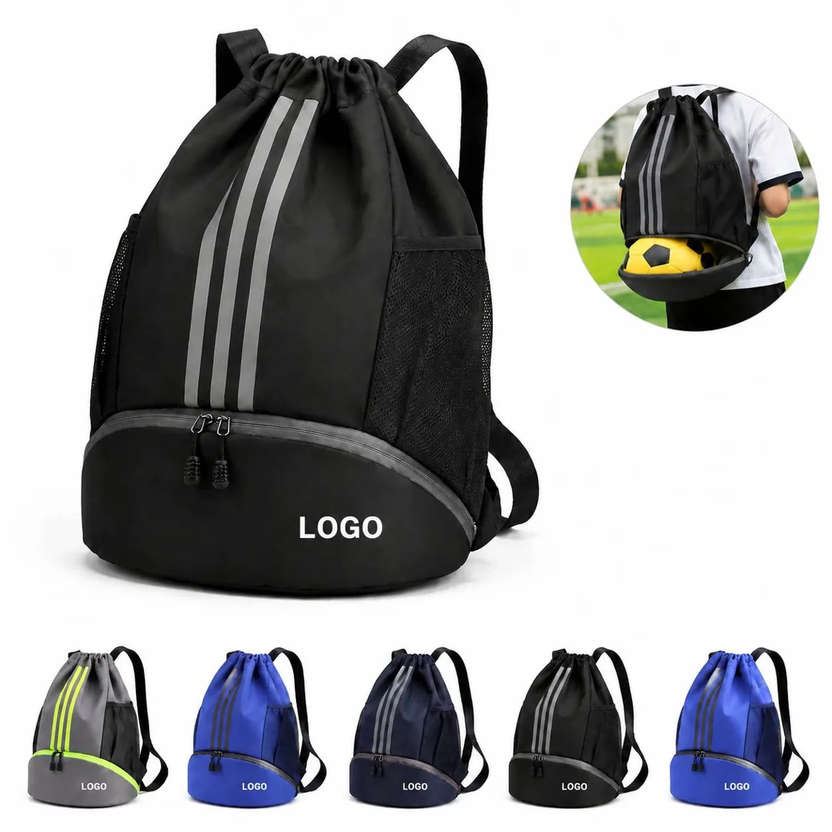 Nylon Drawstring Gym Backpack with Shoe Compartment