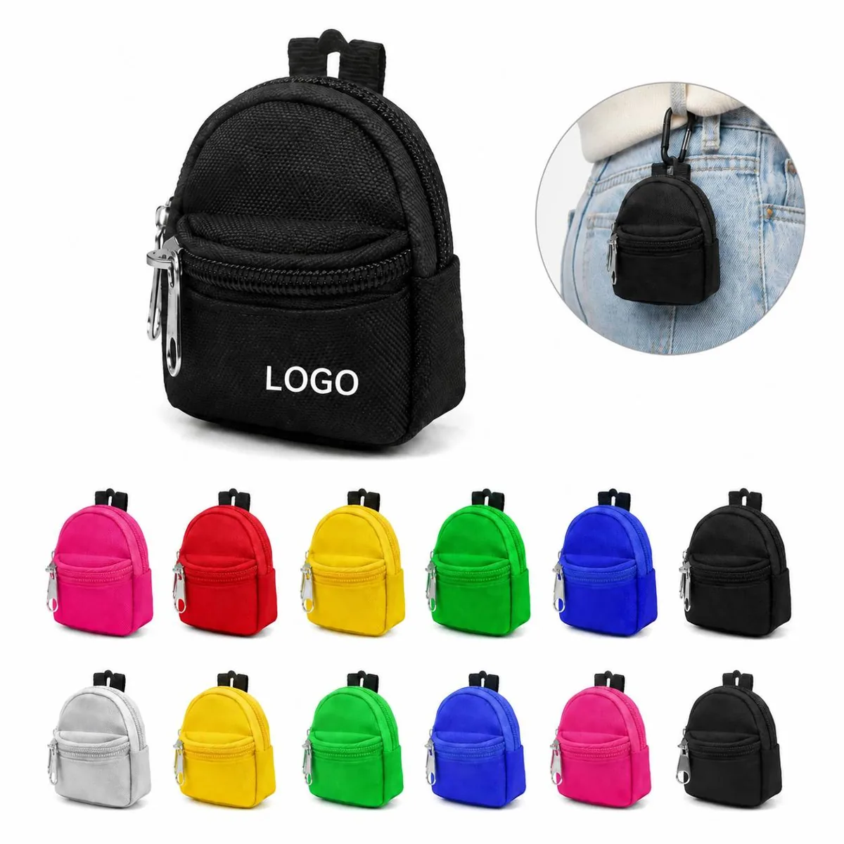 Mini Backpack Coin Purse Keychain with Zipper, Adjustable