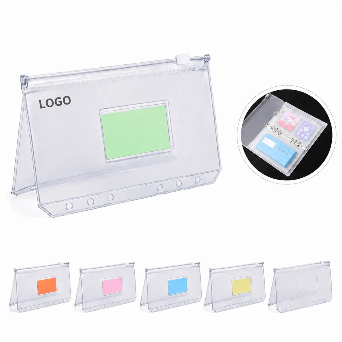 PU Leather 6-Ring Notebook with Detachable PVC Zipper Pouch