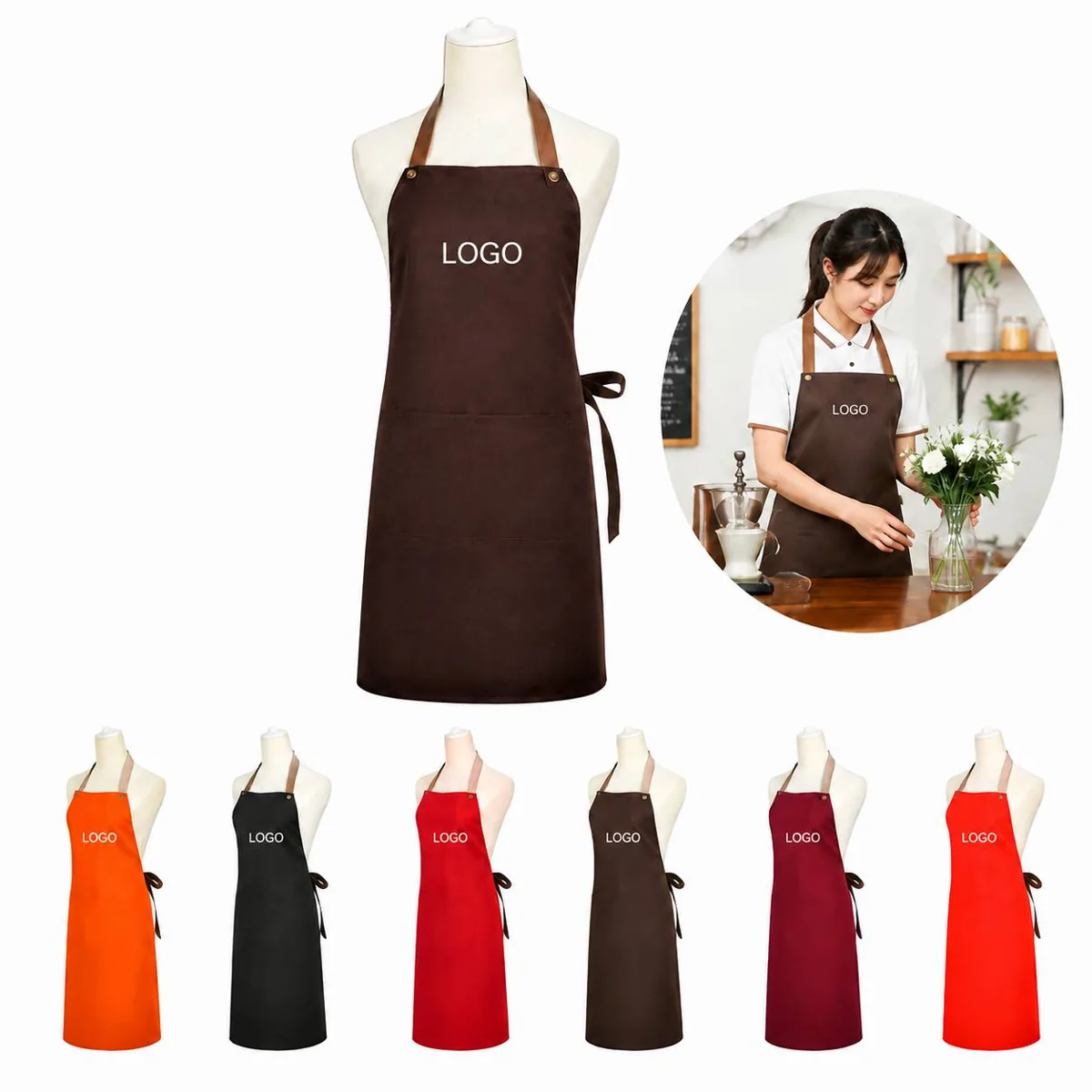 Stain-Resistant Canvas Kitchen Apron with Pockets