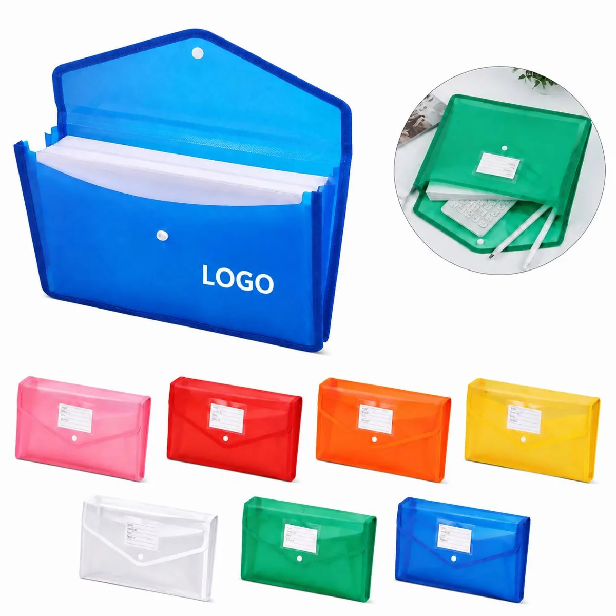 Large Capacity Snap File Bag with Label Pocket, Clear