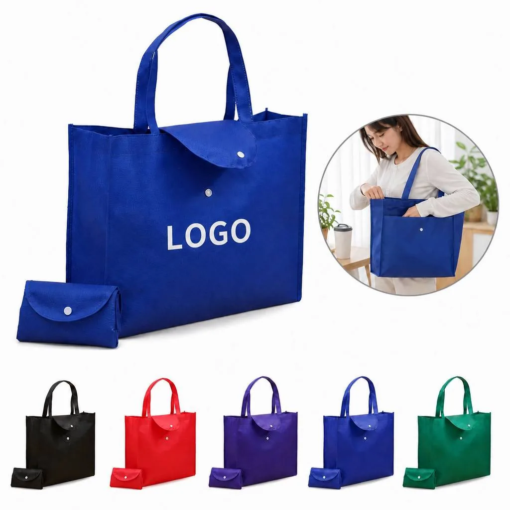 Foldable Non-Woven Tote Bag with Snap Closure