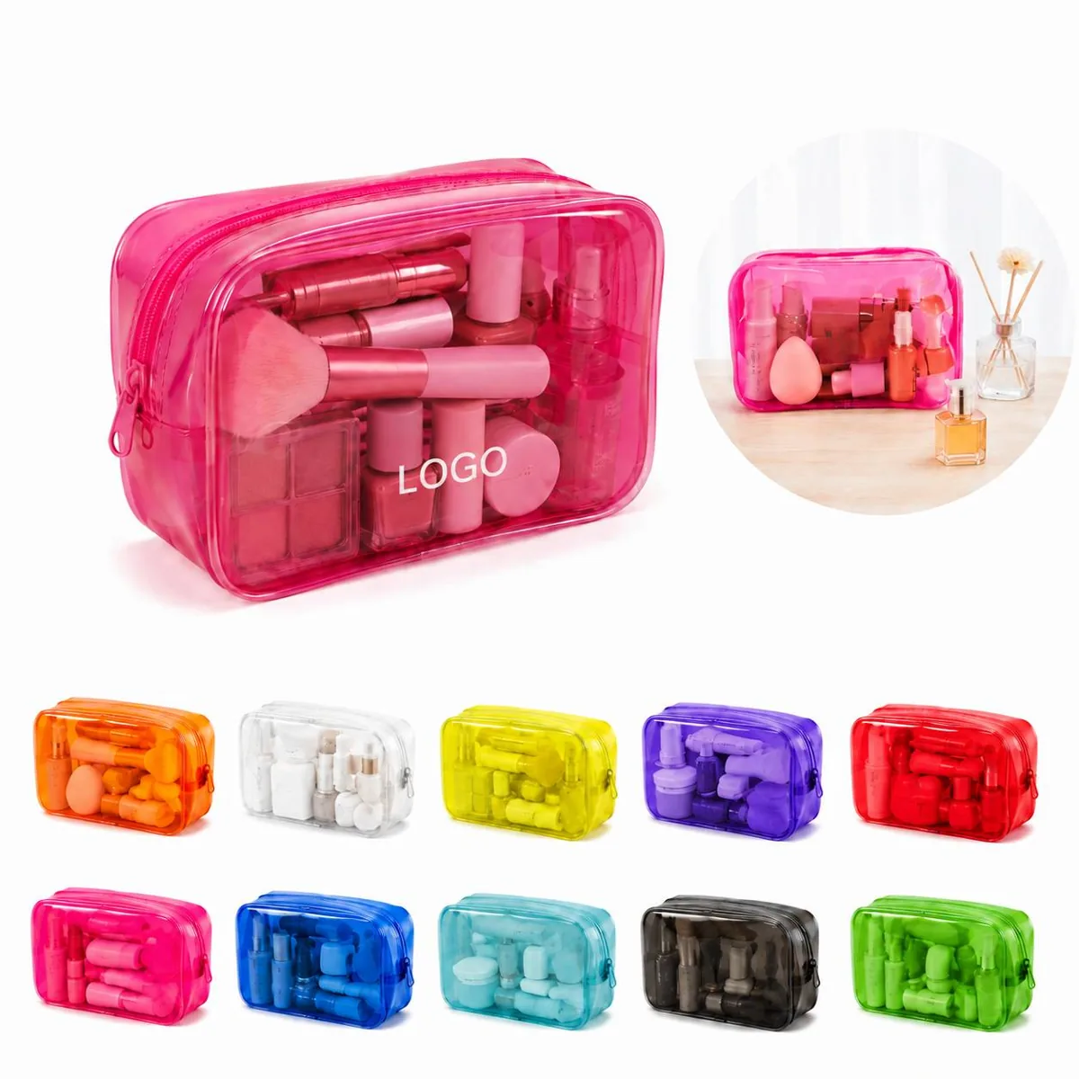 TSA-Compliant Transparent PVC Toiletry Bag with Solid-Color