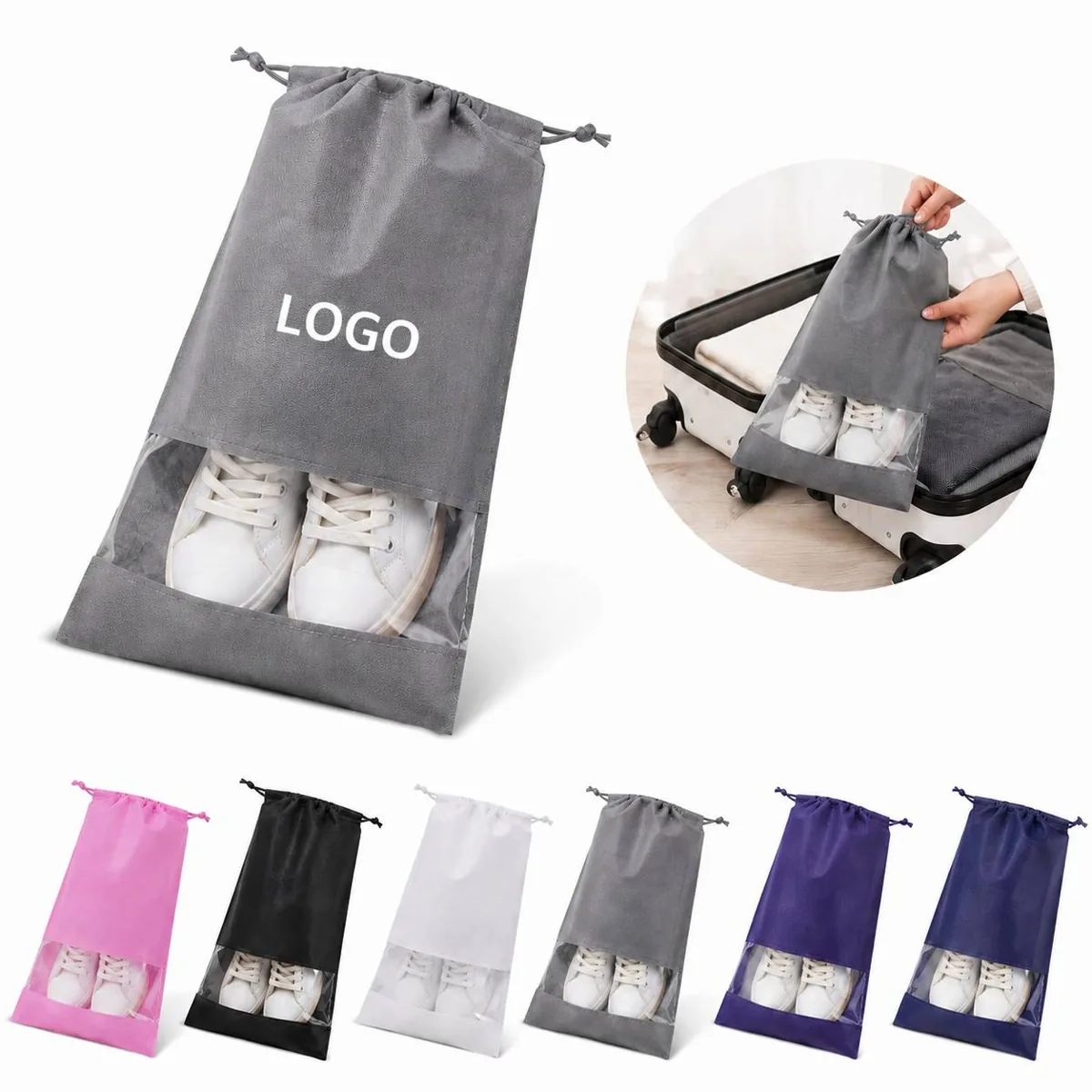 Breathable Drawstring Shoe Bag Nonwoven Travel Storage