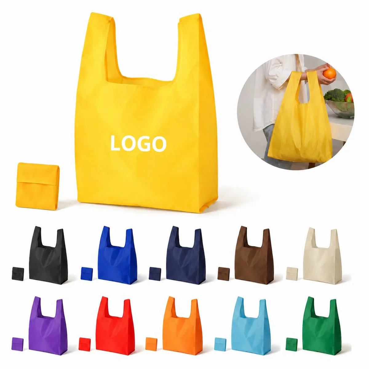 Foldable 210T Polyester Reusable Shopping Tote Bag