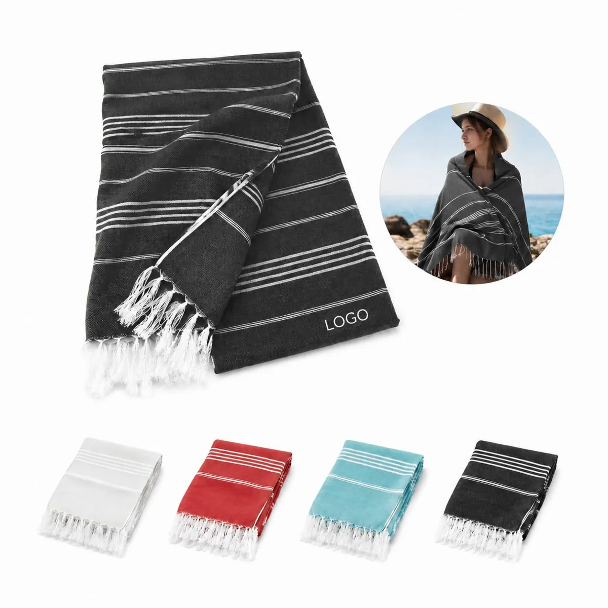 Fast-Drying Turkish Cotton Beach Towel with Fringes