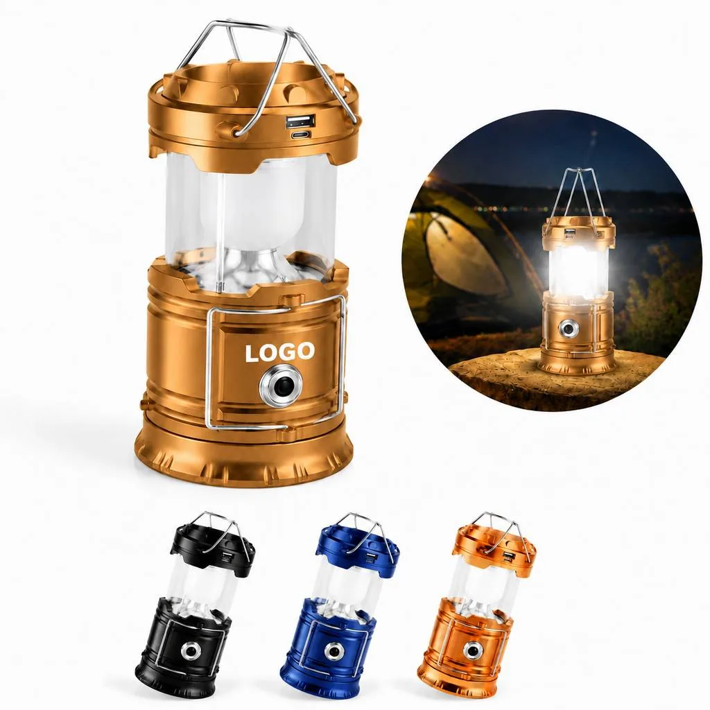 Solar 4-in-1 Camping Lantern with Power Bank, USB Charging,