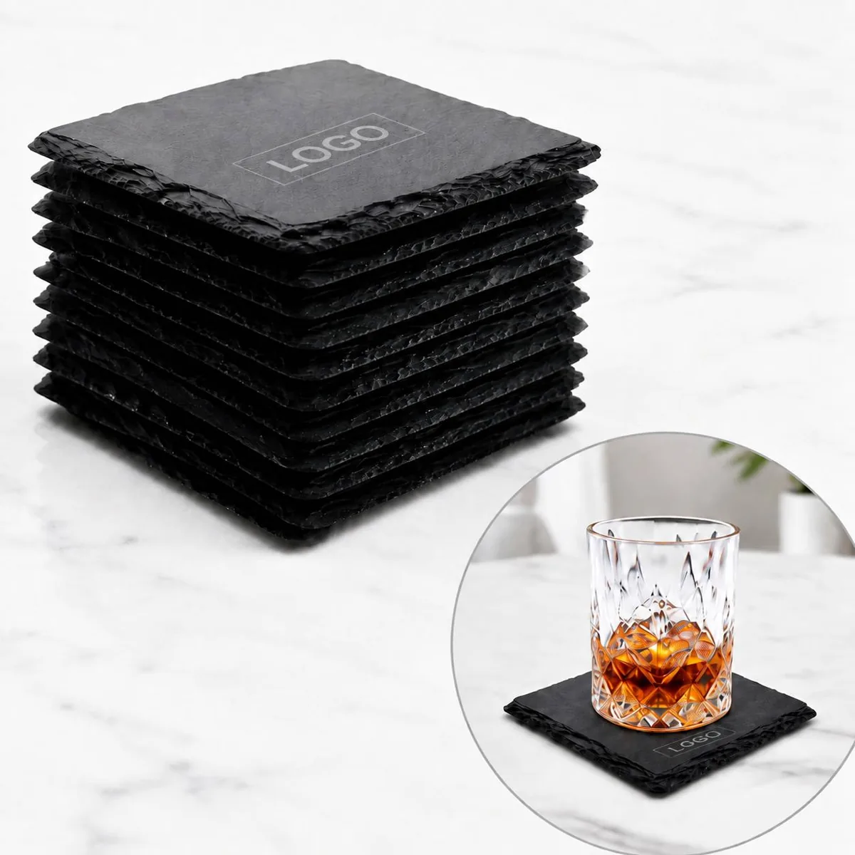 Natural Slate Coaster with Non-Slip EVA Backing