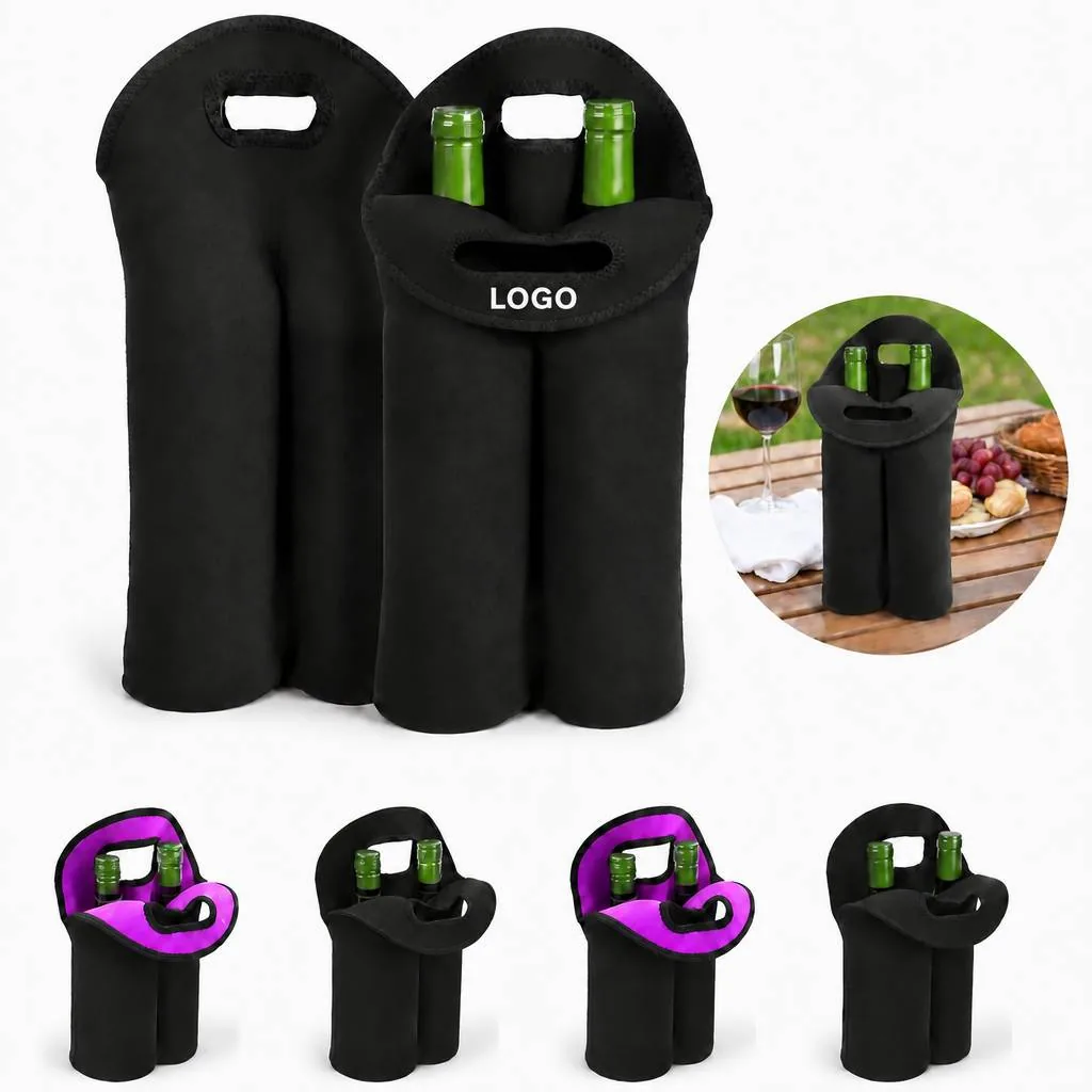 Insulated Chloroprene Rubber Wine Tote, Dual-Bottle Carrier